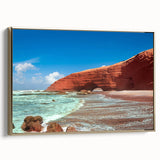 Landscape art painting of a Moroccan scene on framed canvas, featuring colorful art in gold, black, and earth tones.