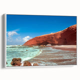 Framed canvas wall art featuring a vintage-style Moroccan landscape in muted earth tones, ideal for bedroom decor.