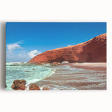 Black and white stretched canvas of Moroccan scenery, ideal for kitchen wall art.