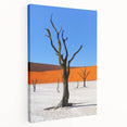 Side view of a large stretched canvas depicting a Namibian landscape in earthy tones, ideal for kitchen wall art.