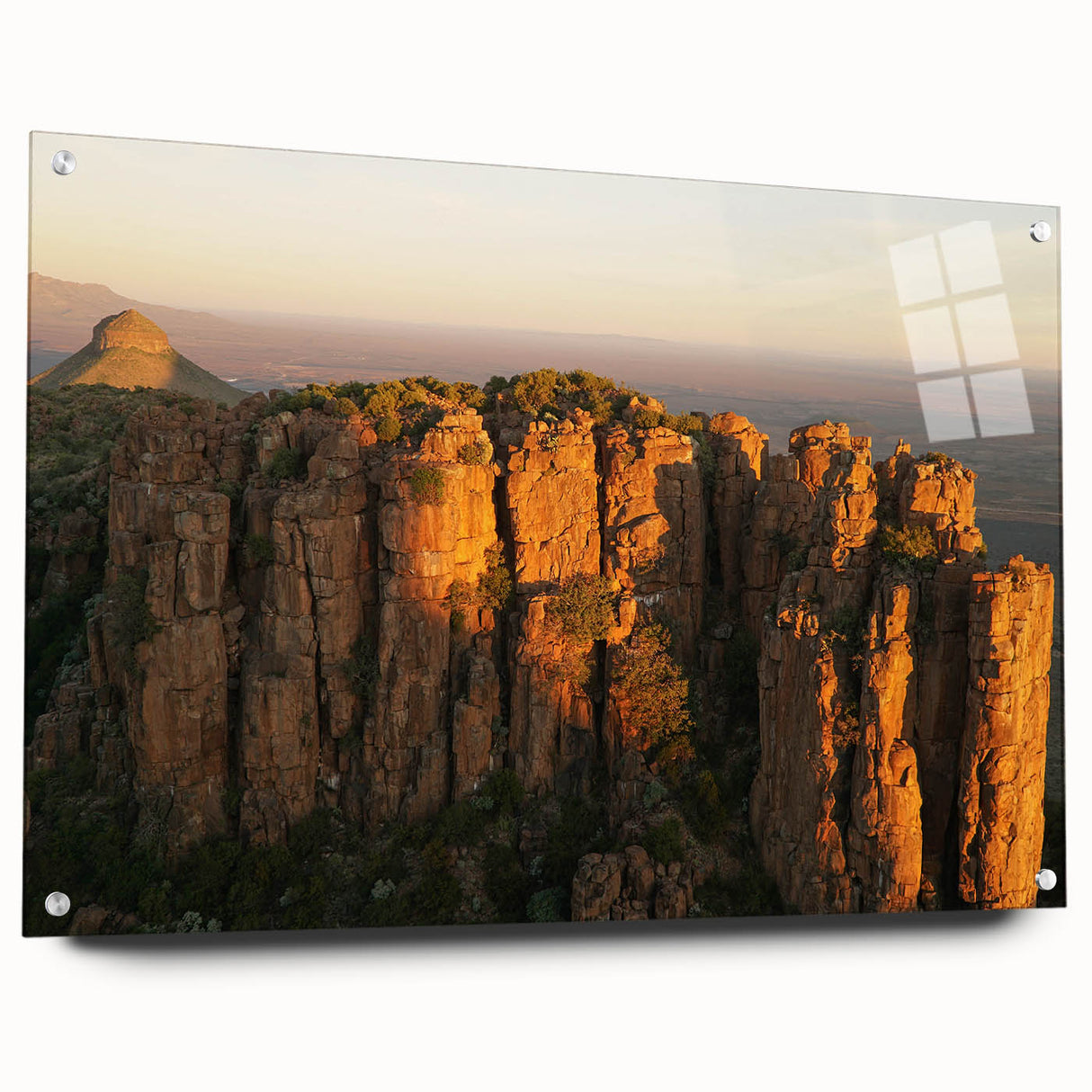 Acrylic print of a large abstract depiction of the South African landscape in earth tones, ideal for dining room decor.
