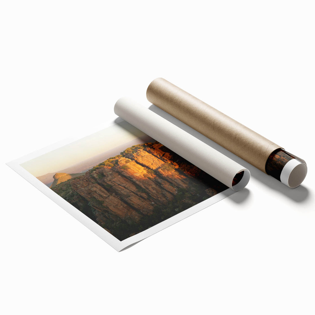 Extra large rolled print depicting a serene African scenery with lush florals in vibrant green and earth tones.