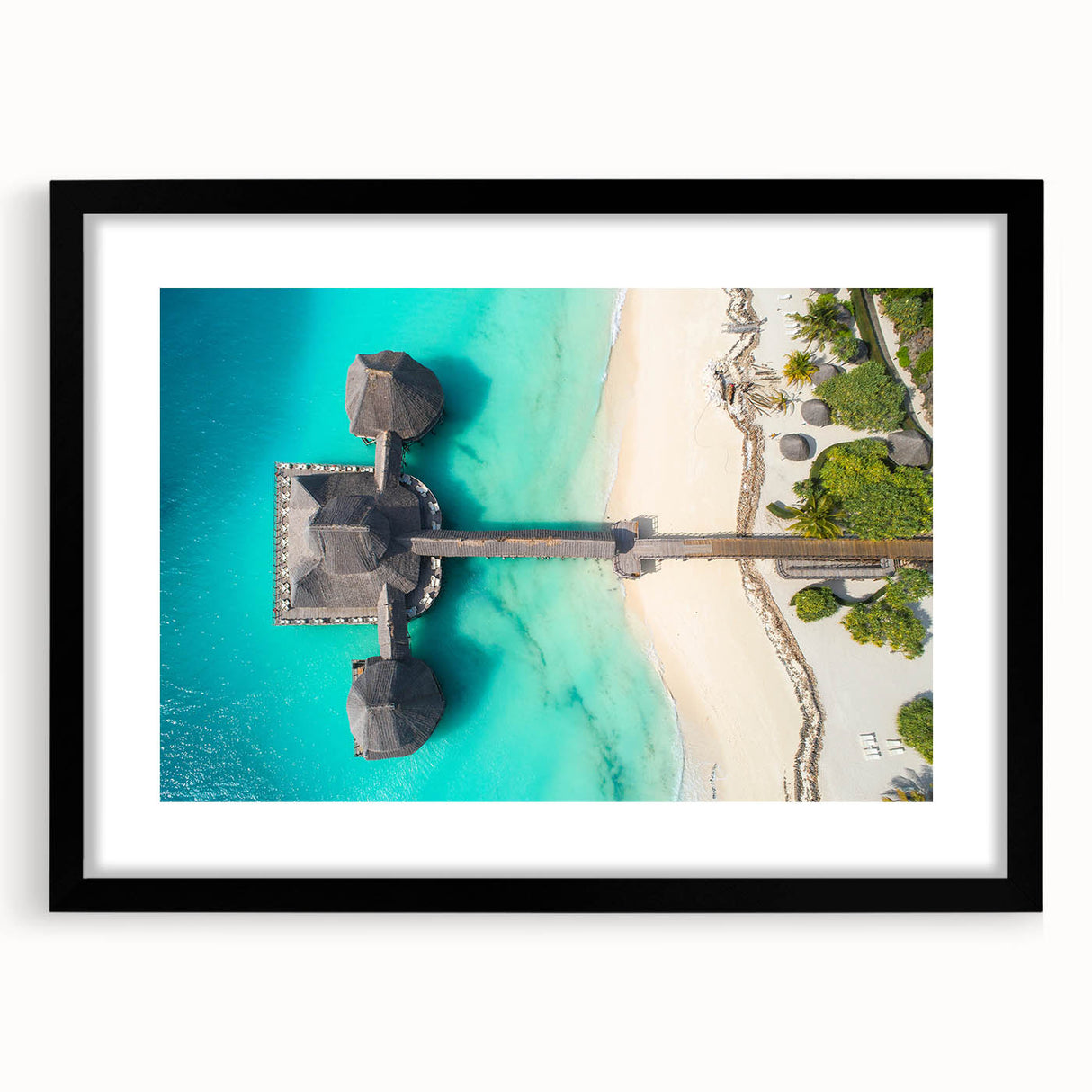Extra large abstract art print of a colorful Tanzanian scenery on textured canvas, framed in black.