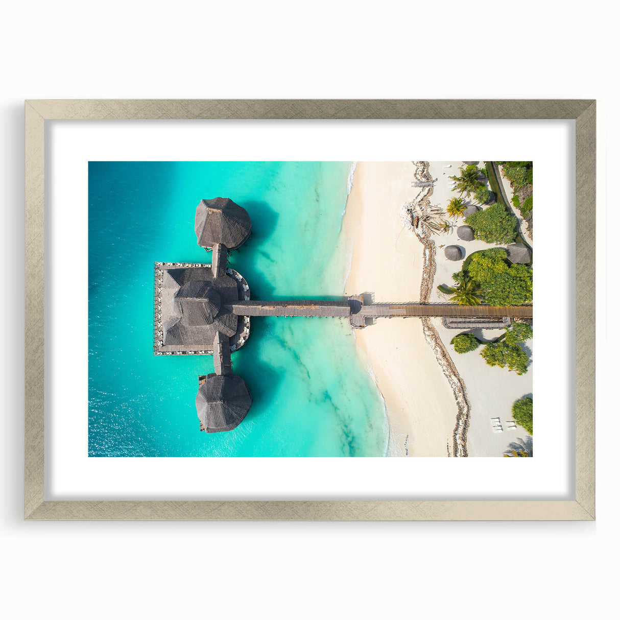 Abstract textured art print of a Tanzanian scenery in muted earth tones, framed in silver, ideal for bedroom decor.