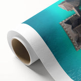 Art deco poster of Tanzania scenery on rolled canvas, featuring muted earth tones, ideal for nursery wall art.