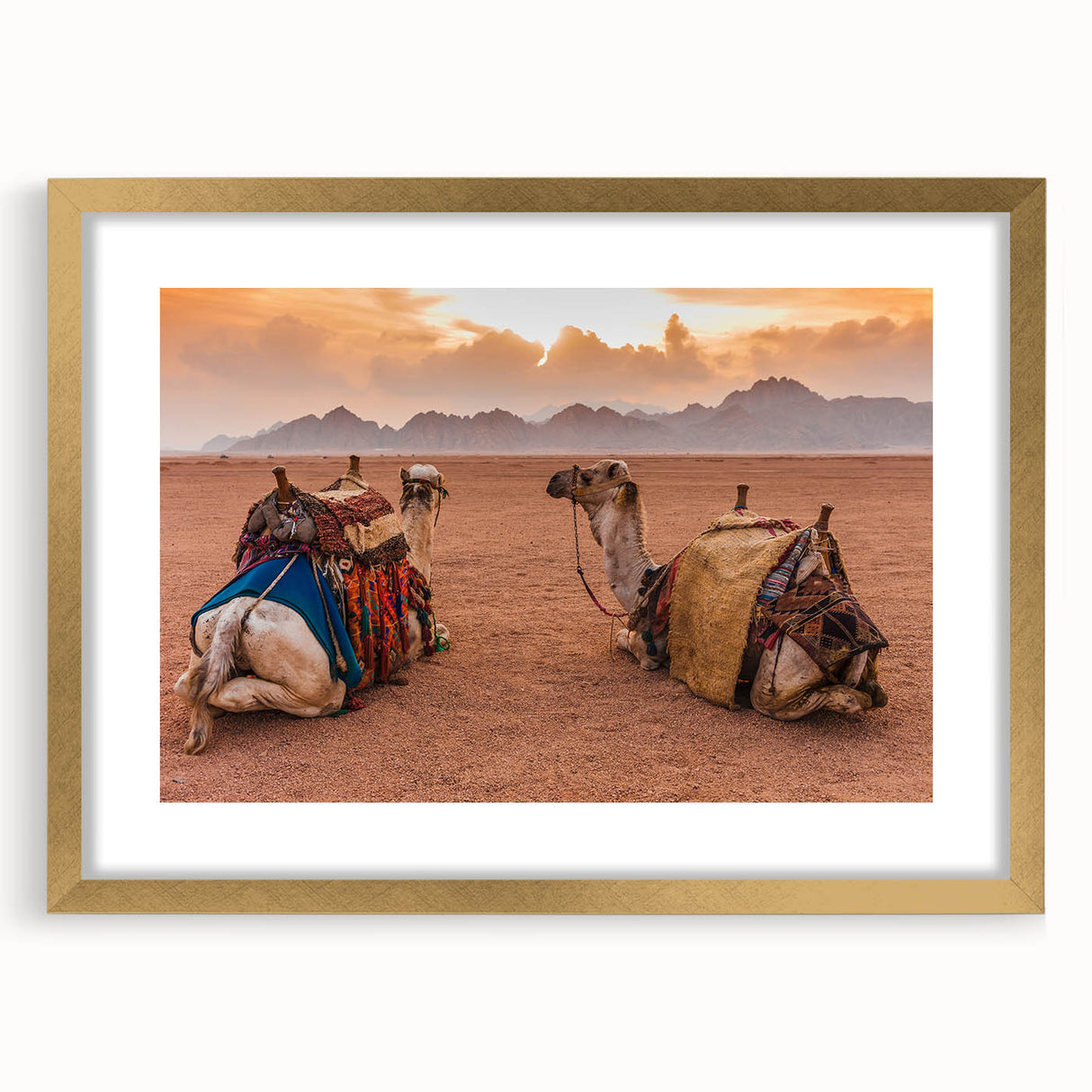 Extra large abstract art print of a textured Tunisian landscape in muted earth tones on a framed canvas.