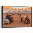 Black and white framed canvas depicting a Tunisian landscape, ideal for bedroom wall art.