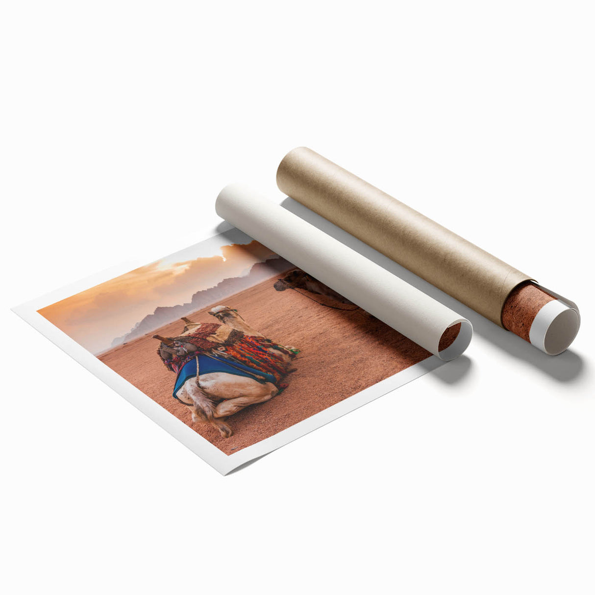 Extra large rolled print of a Tunisian landscape with vibrant floral elements, ideal for classy bathroom wall art.