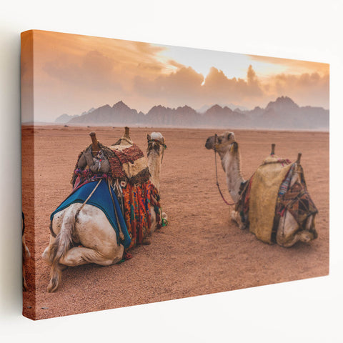 African landscape with vibrant orange and yellow sunset on stretched canvas, ideal for kitchen wall art.