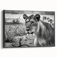 Black and white framed canvas depicting a serene Zambian landscape, ideal for bedroom wall art.