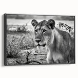 Black and white framed canvas depicting a serene Zambian landscape, ideal for bedroom wall art.