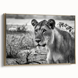 Framed canvas featuring a vintage-style landscape of a Zambian scenery in gold and black tones, ideal for bedroom wall art.