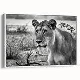 Vintage poster art of a colorful African scenery on a large framed canvas, ideal for living room decor.