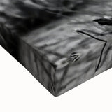 Large art featuring a black and white landscape of the Zambian wilderness on stretched canvas, suitable for bedroom decor.