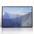 Large abstract wall art depicting an Antarctic landscape in muted gray and blue tones, framed in black acrylic.