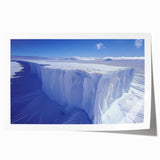 Antarctic landscape with icy mountains and clear skies on a large rolled canvas, suitable for dining room wall art.