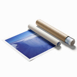 Antarctic landscape with muted blue and white tones on a large rolled canvas print, suitable for bathroom decor.