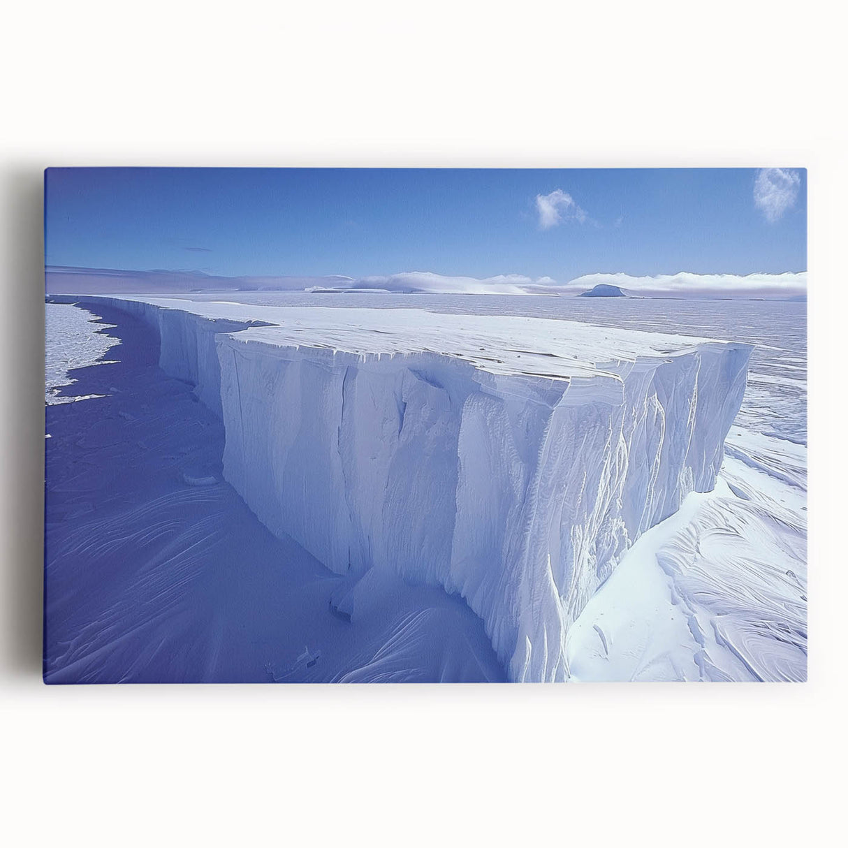 Black and white photograph of Antarctic scenery on large stretched canvas, suitable for kitchen wall art.