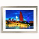 Textured abstract art print depicting an Asian landscape in muted earth tones, framed in silver.