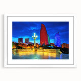 Abstract art print of a serene Azerbaijani landscape in muted earth tones on a framed white mat.