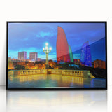 Large abstract wall art depicting an Asian landscape in muted earth tones on a framed acrylic.