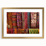 Extra large abstract art print depicting a textured Bhutanese landscape in muted earth tones, framed in gold.