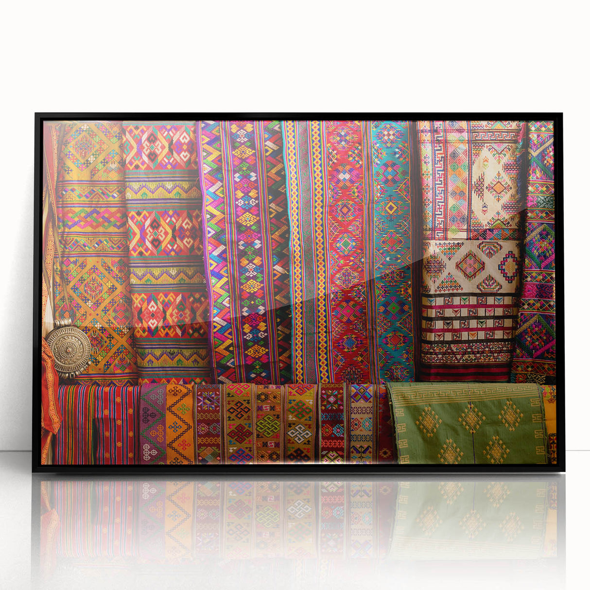 Large abstract wall art depicting a Bhutanese landscape in muted earth tones on a framed acrylic.