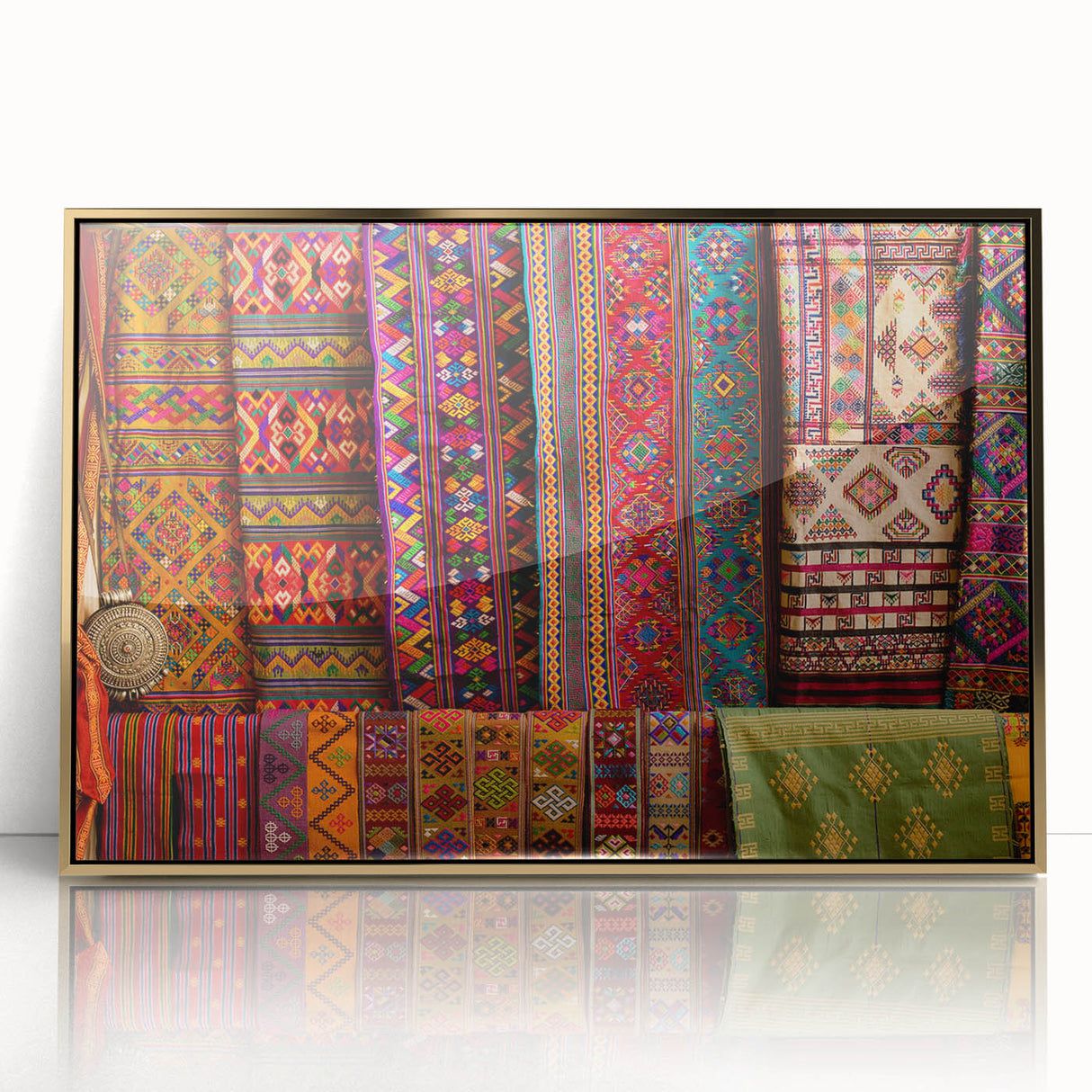 Framed acrylic print of a serene Bhutanese landscape in soft earth tones, ideal for modern art wall decor.