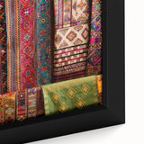 Extra large framed canvas featuring a textured, colorful depiction of Bhutan scenery, ideal for living room decor.