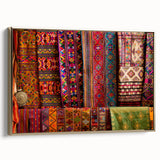 Framed canvas featuring a vintage-style landscape painting of Bhutan in muted gold and black tones.