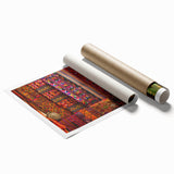 Extra large rolled print of a Bhutanese landscape with vibrant greenery and floral elements.