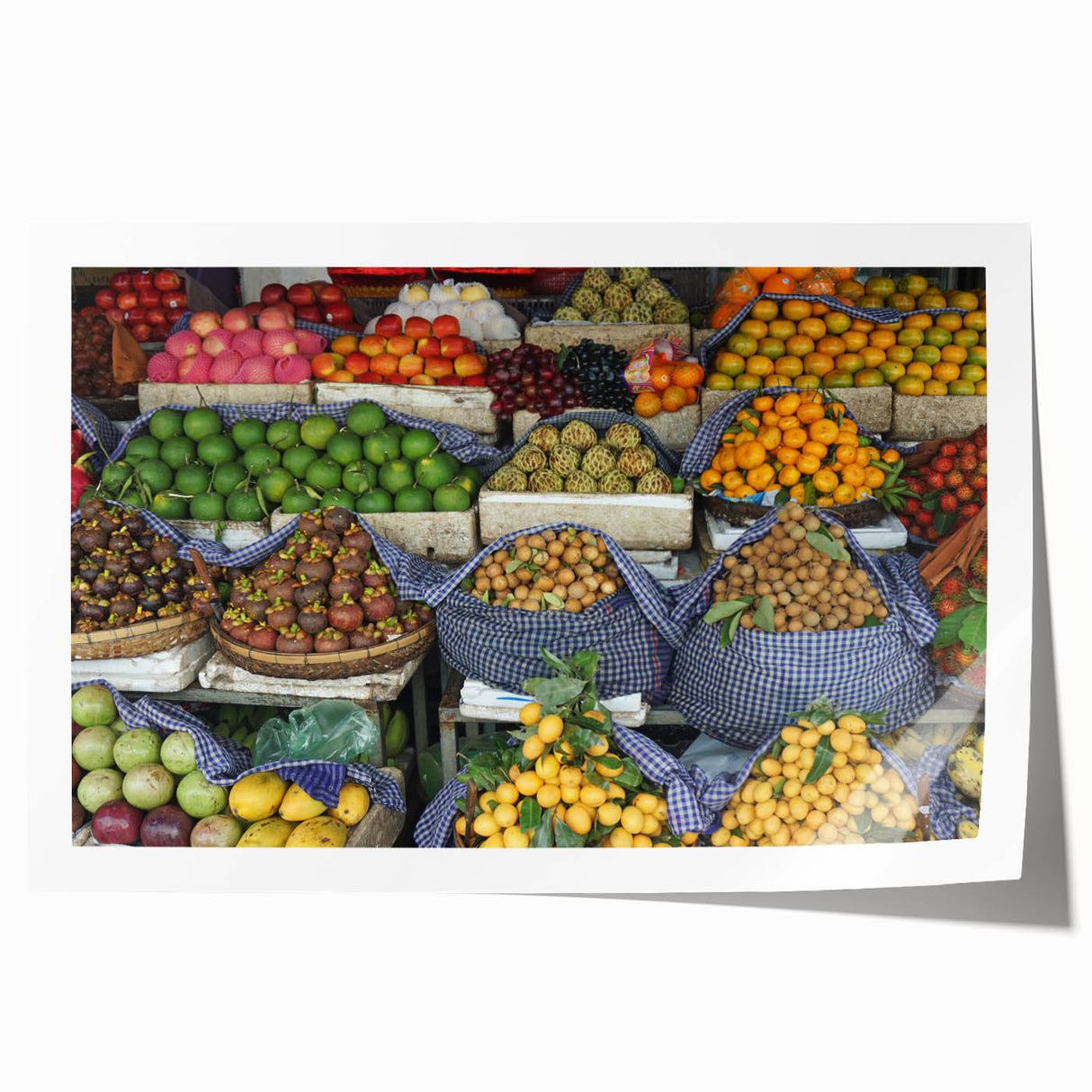Extra large rolled print of a Cambodian landscape with vibrant green and earth tones, ideal for dining room wall art.