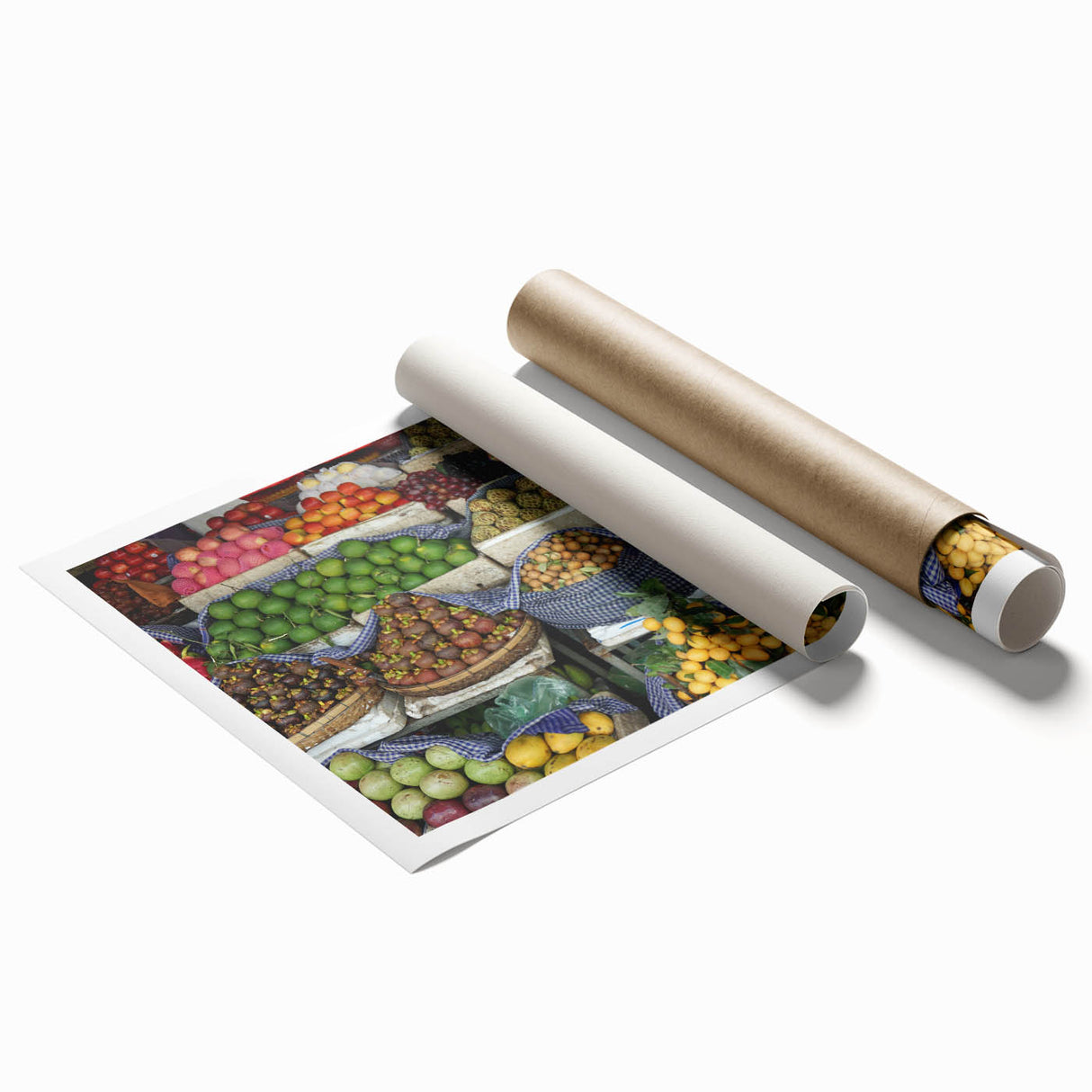 Extra large rolled print of a Cambodian landscape with lush florals and a temple.
