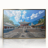 Large art print of Beijing scenery in muted gold tones on framed acrylic, ideal for modern art wall decor.