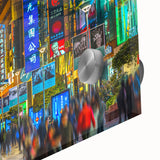 Large abstract depiction of Shanghai skyline in muted earth tones on acrylic glass, ideal for dining room art.