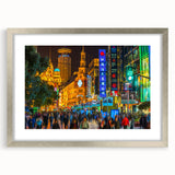 Textured abstract art print of Shanghai skyline in muted gray tones on a framed canvas, suitable for bedroom art.