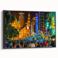 Black and white framed canvas of Shanghai skyline with vintage poster art style, ideal for bedroom wall art.