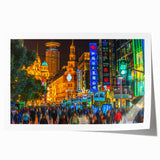 Rolled print of Shanghai skyline in muted gray and blue tones, ideal for art wall dining room.