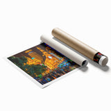 Extra large rolled print of Shanghai skyline with muted gray and blue tones, ideal for classy bathroom wall art.