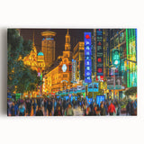 Black and white large art print of Shanghai skyline on stretched canvas, ideal for kitchen wall art.