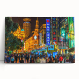 Black and white stretched canvas of Shanghai skyline, ideal for kitchen wall art or bedroom ambiance.