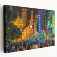 Large canvas print of Shanghai skyline in muted blue and gray shades, suitable for kitchen wall art.
