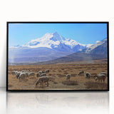 Large abstract wall art depicting a Tibetan landscape in muted earth tones on a framed acrylic.