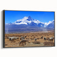 Black and white wall art featuring a vintage poster art style landscape of Tibet on framed canvas, ideal for bedroom decor.
