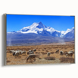 Framed canvas landscape art painting depicting a vintage Tibetan scene in colorful art tones.