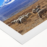 Art deco poster of a Tibetan landscape in muted earth tones on rolled canvas, ideal for dining room wall art.