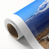 Art Deco-style poster of Tibet scenery in muted blues and greens on rolled canvas, suitable for nursery wall art.