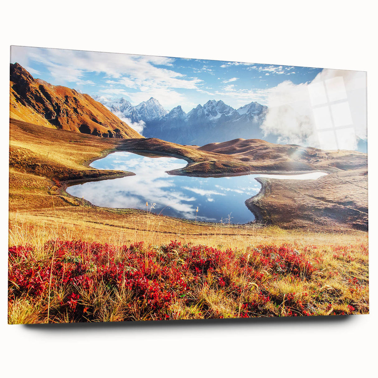 Large abstract wall art featuring a serene Georgia landscape in muted earth tones on acrylic glass.