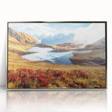 Framed acrylic print of a mid-century modernist Asian scenery in silver tones, suitable for nursery wall art.