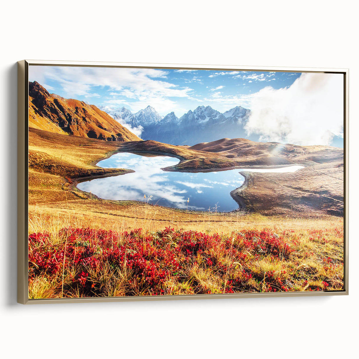 Framed canvas wall art depicting a vintage-style landscape of Georgian scenery in black and gold tones.